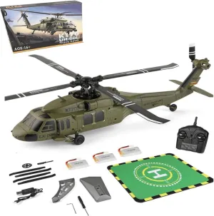 K170 UH60L Remote Controlled Helicopter for Adults Beginners, Aircraft Plane 2.4Ghz 4CH RC Helicopter Heli Aileronless 6-Axis Gyroscope Altitude Hovering