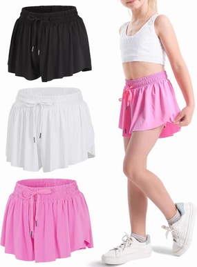 KEREDA Girls Flowy Shorts,Butterfly Shorts for Teen Girls with Spandex Liner 2-in-1 for Running,Gym,Athletic,Workout1/2/3Pack