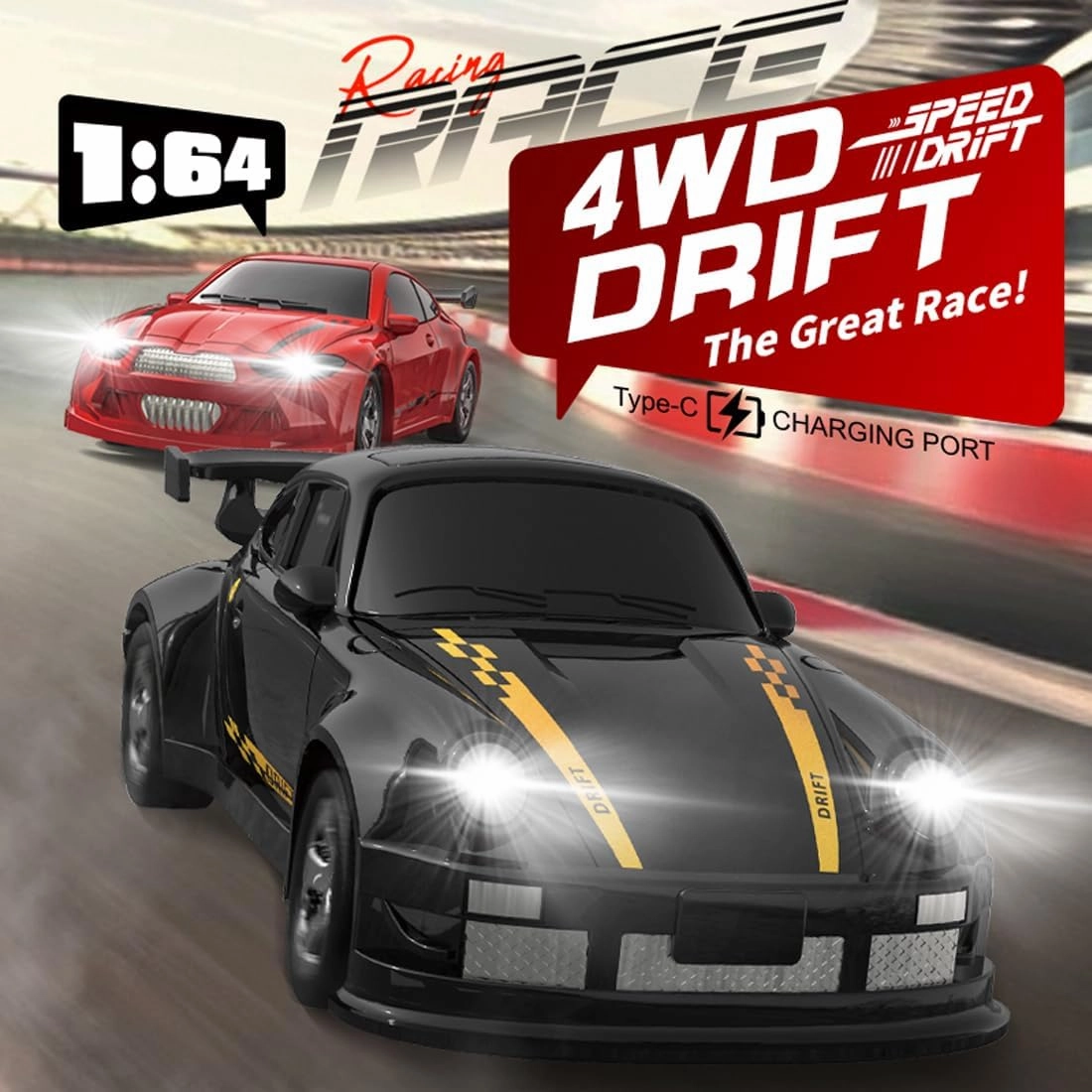 KF20 1:64 Scale Mini Drift RC Car with Full Proportional RTR 2.4GHZ Remote Control for Desktop Racing (RED)
