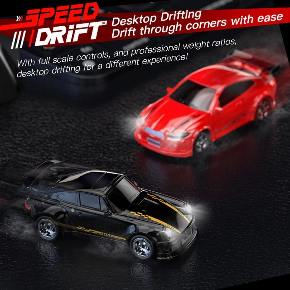 KF20 1:64 Scale Mini Drift RC Car with Full Proportional RTR 2.4GHZ Remote Control for Desktop Racing (RED)