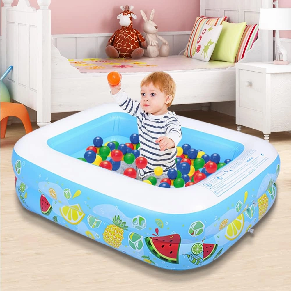Kiddie Pool, 47"×35"×13" Inflatable Pool with Inflatable Soft Floor, Cool Summer Swimming Pool for Kids and Family, Blow Up Pool for Backyard, Garden, Indoor, or Outdoor