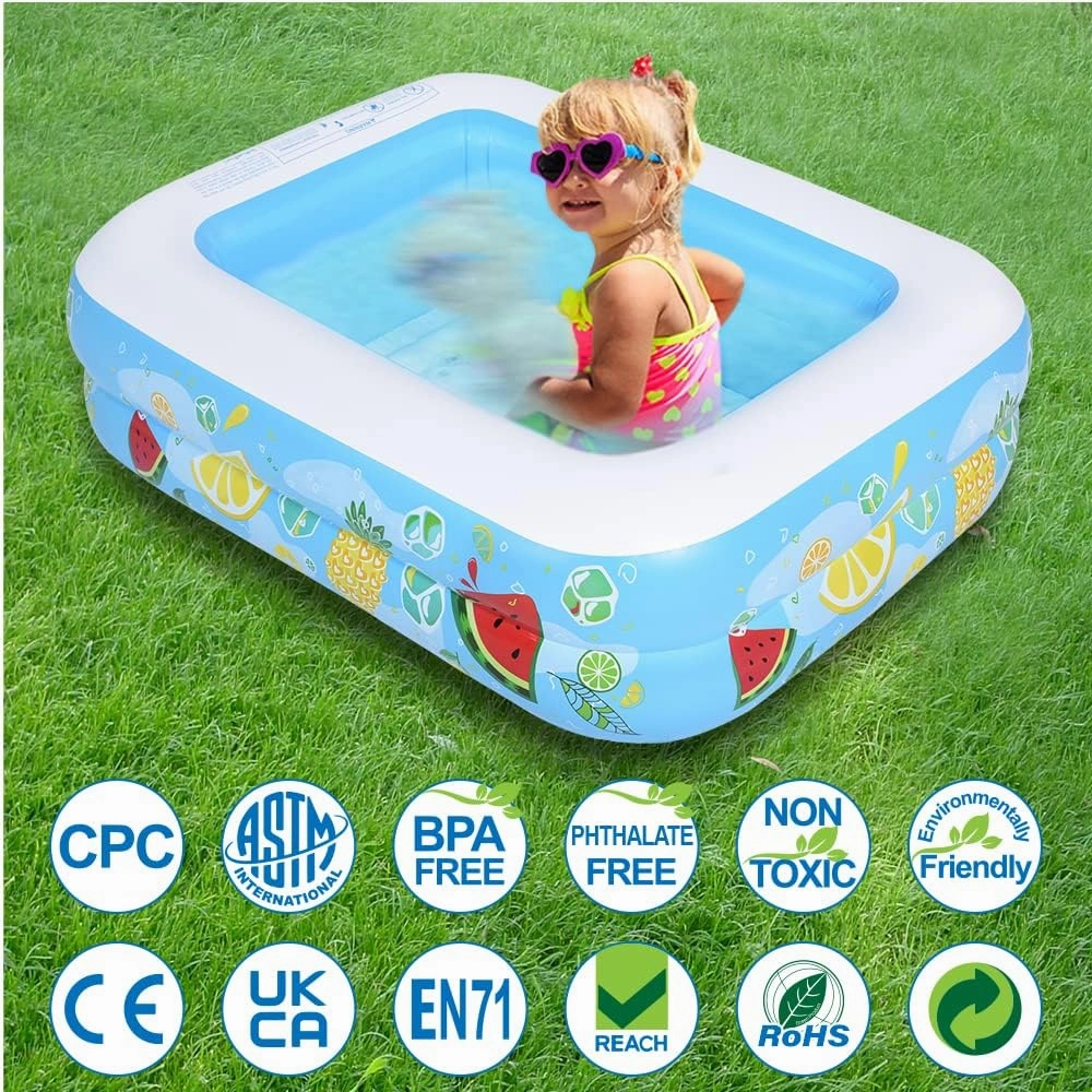 Kiddie Pool, 47"×35"×13" Inflatable Pool with Inflatable Soft Floor, Cool Summer Swimming Pool for Kids and Family, Blow Up Pool for Backyard, Garden, Indoor, or Outdoor