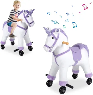 Kids Ride On Horse Toys - Unicorn Riding Horse, Mechanical Real Walking Horse with Rolling Wheels & Sound Music for Childern 3-6 Years Old, White