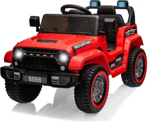 Kids Ride On Truck Car, 12V Battery Powered Electric Vehicle w/Remote Control, Led Lights, Wireless, 3 Speeds, Music & Horn, Kids Riding Toy for Boys Girls, Red