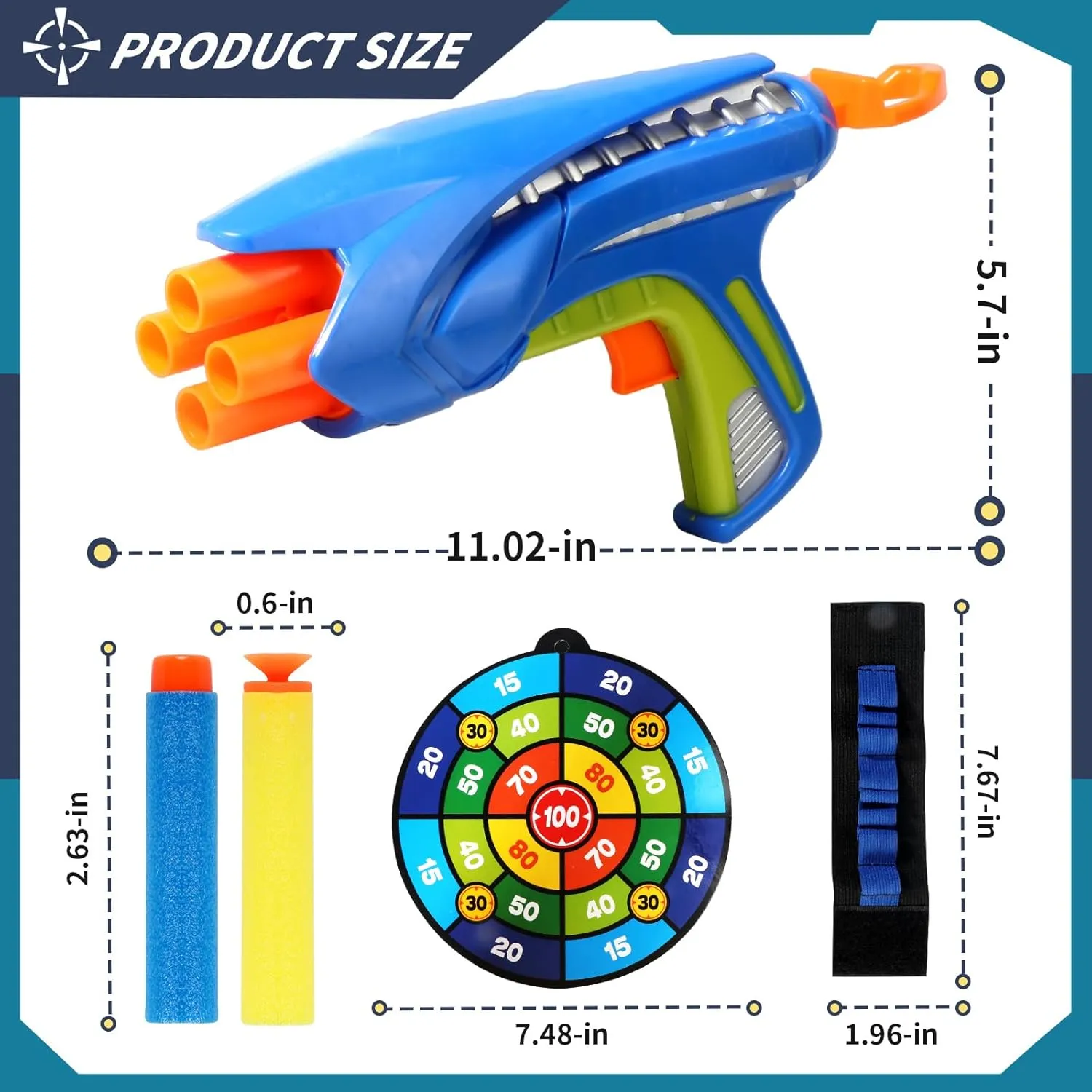 Kids Toy Gun with 80 Soft Bullets, Toy Guns with 4 Hole Rotating Barrel,Children's Indoor Outdoor Foam Dart Blaster Shooting Game, Toy Gifts for 6  Years Old Teenage Boys (Grey and Blue)