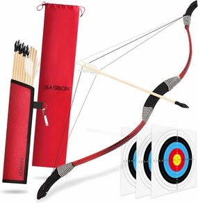 Kids Bow and Arrow Set, 33″ Archery Set Wrapped in Microfiber Leather Wooden Toy Bow and Arrow for Kids 6-8 8-12, 7 Wood Arrows, 3 Feathered Arrows (Rubber Tip), Gifts for Youth Boys Girls