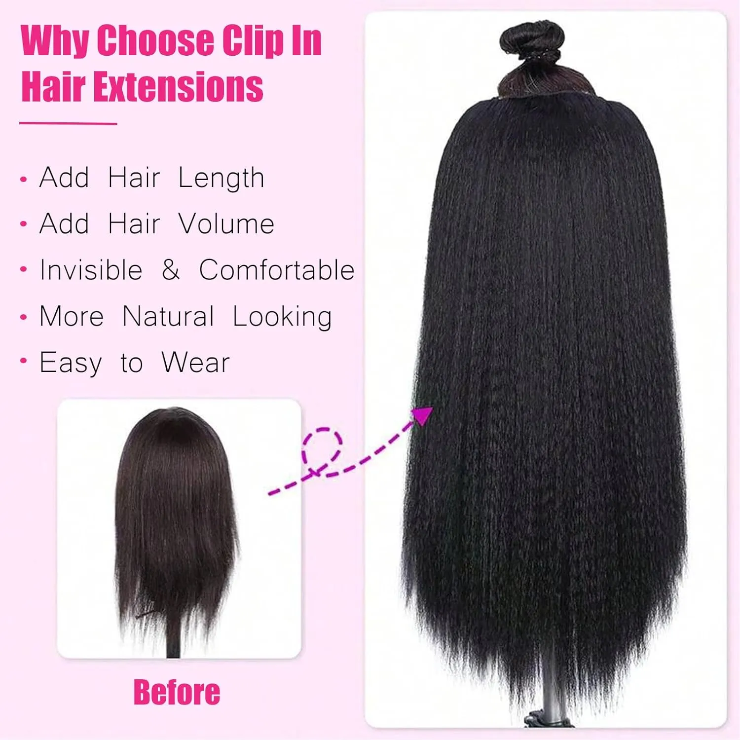 Kinky Straight Clip ins 10pcs Clip In Real Human Hair Extensions For Black Women Brazilian Human Hair Clip ins(12 Inch)