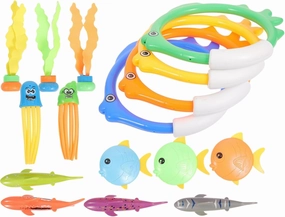 Kisangel 1Set Pool for Diving for Swimming Pool Fun Includes Shark Dive Sticks Seaweed Fish Jellyfish Diving Rings for Ages