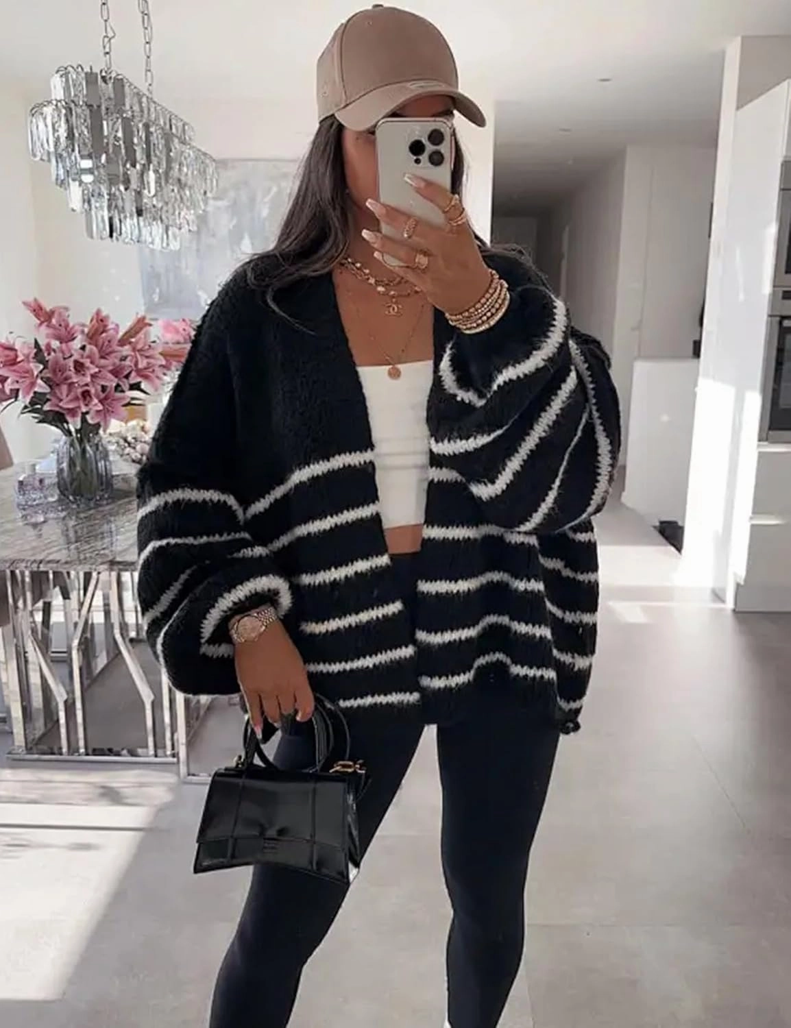 Kissonic Women's Striped Cardigan Sweaters Open Front Long Sleeve Chunky Knit Oversized Fall Sweater Coat