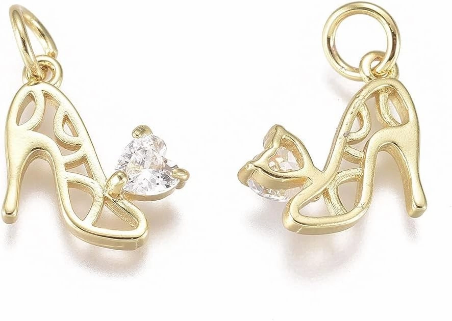 KitBeads 20pcs Cubic Zirconia High Heel Charms 18K Real Gold Plated Shoe Heart Charms Brass Hollow High Heel Shoe Charms for Jewelry Making Bulk, Hollow High Heel-20pcs