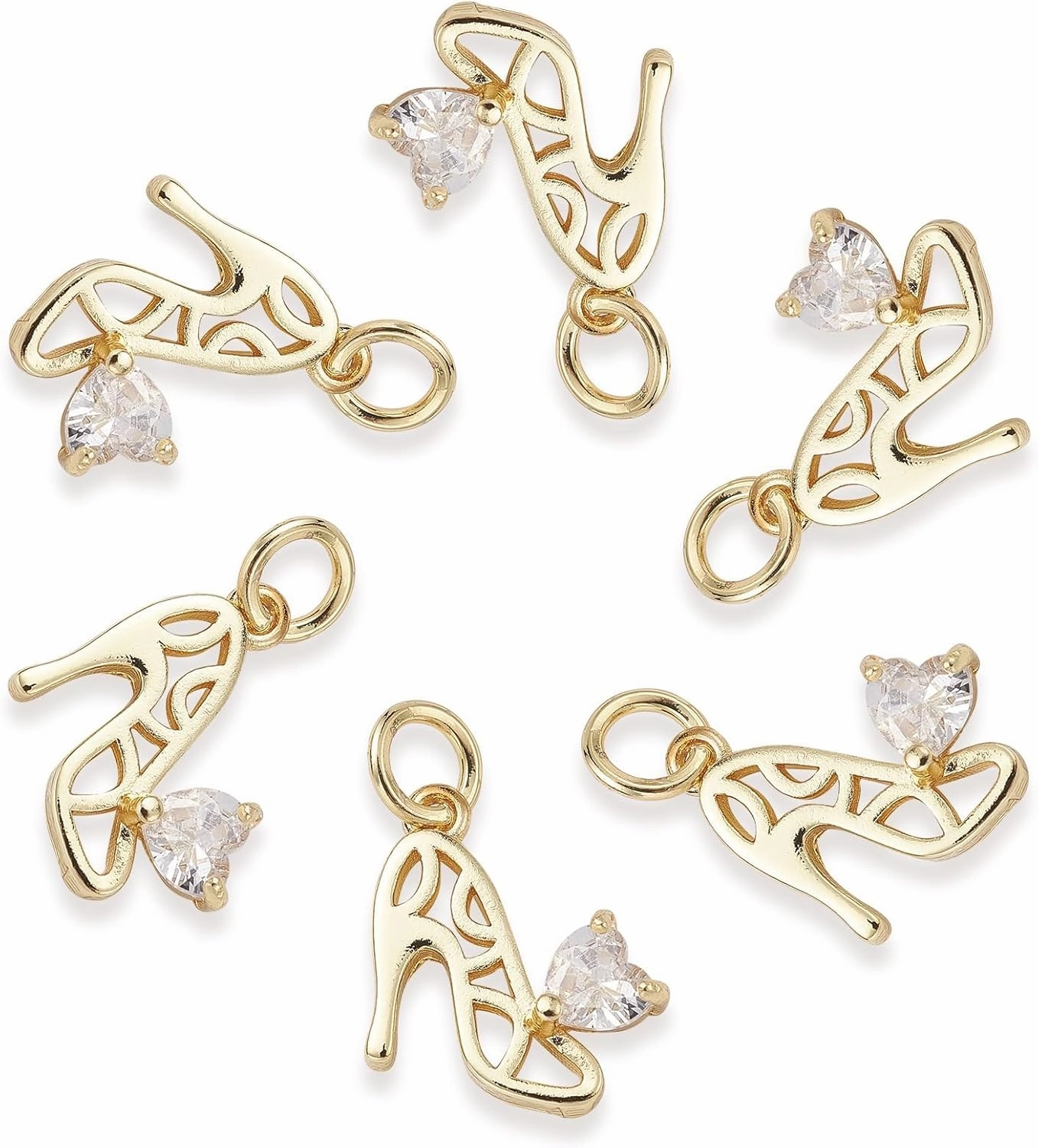 KitBeads 20pcs Cubic Zirconia High Heel Charms 18K Real Gold Plated Shoe Heart Charms Brass Hollow High Heel Shoe Charms for Jewelry Making Bulk, Hollow High Heel-20pcs