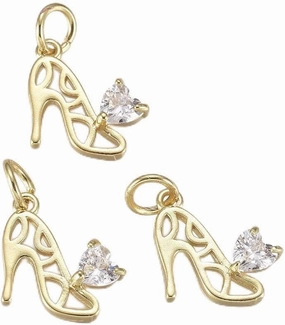 KitBeads 20pcs Cubic Zirconia High Heel Charms 18K Real Gold Plated Shoe Heart Charms Brass Hollow High Heel Shoe Charms for Jewelry Making Bulk, Hollow High Heel-20pcs