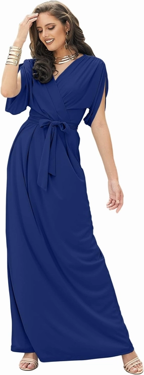 KOH KOH Formal Short Sleeve Cocktail Flowy V-Neck Gown