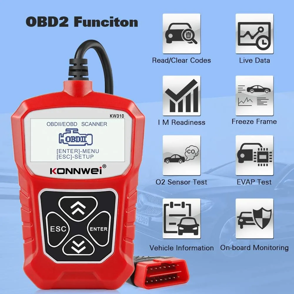KONNWEI KW310 OBD2 Scanner Full OBDII Functions 10 Modes Automotive Engine Fault Code Reader Scan Tool for All 1996 and Newer Cars (Red)