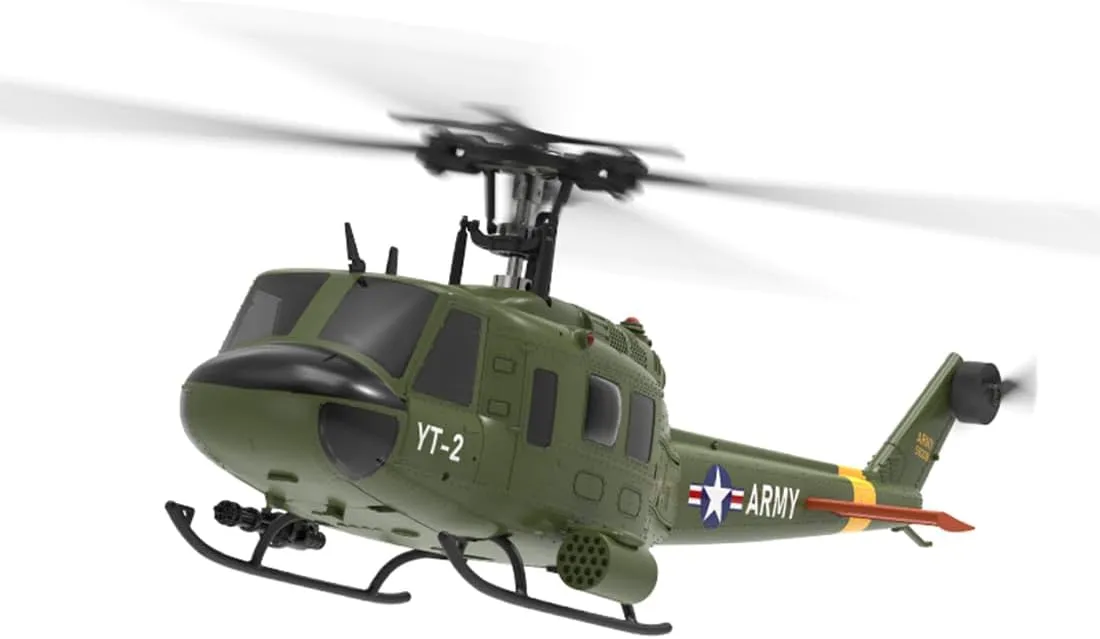 Kooteyybhyy RC Helicopter, 1:34 RC F07 UH-1 Remote Control Helicopter 2.4G 6CH RC Airplane Military Aircraft Model, Helicopter Outdoor RC Plane Birthday RTF/Optical Flow Positioning