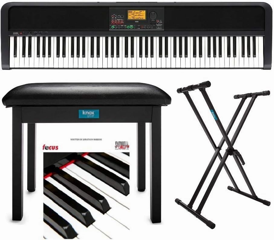 Korg XE20 88-Key Natural-Touch Digital Ensemble Piano Bundle with Keyboard Stand, Piano Bench, and Learning Book/CD (4 Items)