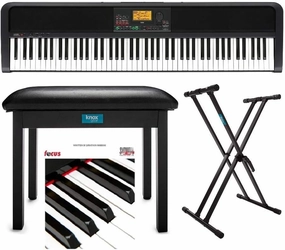 Korg XE20 88-Key Natural-Touch Digital Ensemble Piano Bundle with Keyboard Stand, Piano Bench, and Learning Book/CD (4 Items)
