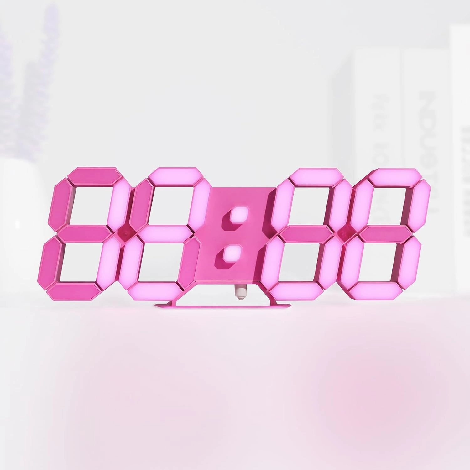 KOSUMOSU Pink LED Clock 3D Wall Clock 9.7" Table Clock for Living Room Modern Digital Clock for Bedroom Aesthetic Bedside Desk Clock with Remote/Dimming/12/24H/Temp/Alarm Clock/Date
