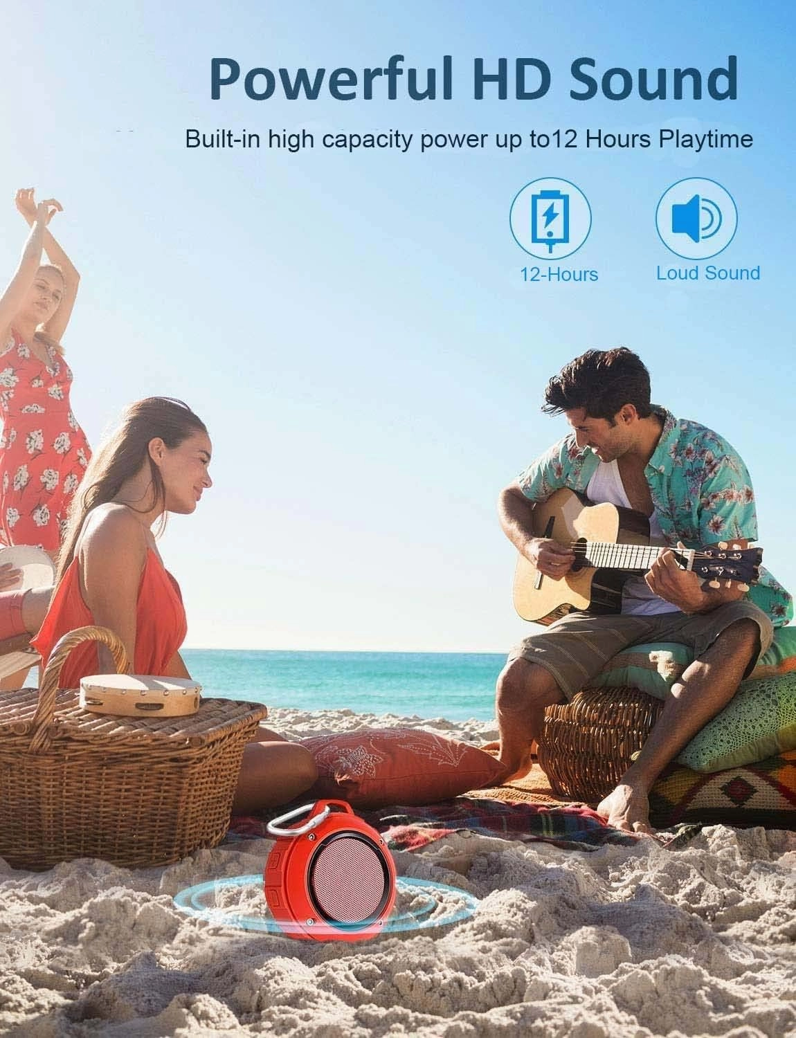 Kunodi Outdoor Waterproof Bluetooth Speaker, Wireless Portable Mini Shower Travel Speaker with Subwoofer, Enhanced Bass, Built in Mic for Sports, Pool, Beach, Hiking, Camping