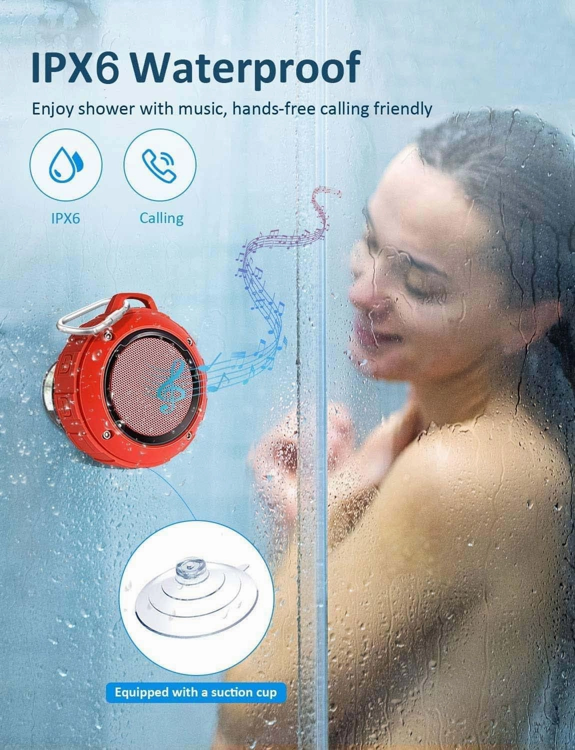 Kunodi Outdoor Waterproof Bluetooth Speaker, Wireless Portable Mini Shower Travel Speaker with Subwoofer, Enhanced Bass, Built in Mic for Sports, Pool, Beach, Hiking, Camping