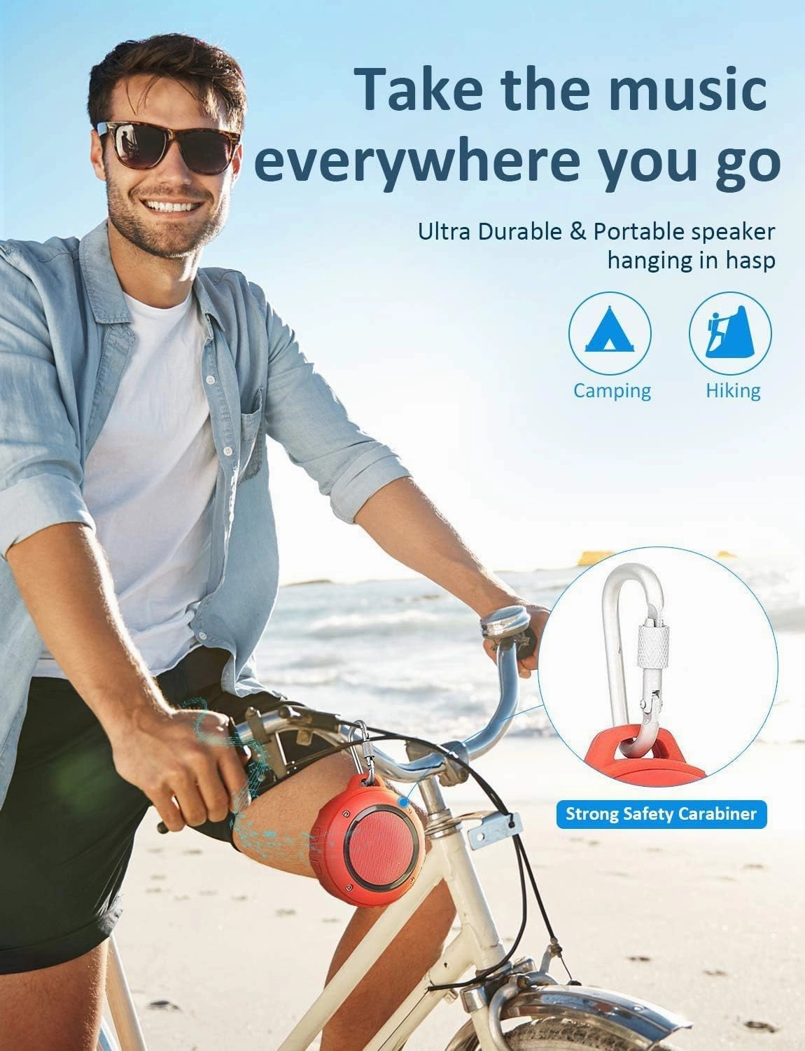 Kunodi Outdoor Waterproof Bluetooth Speaker, Wireless Portable Mini Shower Travel Speaker with Subwoofer, Enhanced Bass, Built in Mic for Sports, Pool, Beach, Hiking, Camping