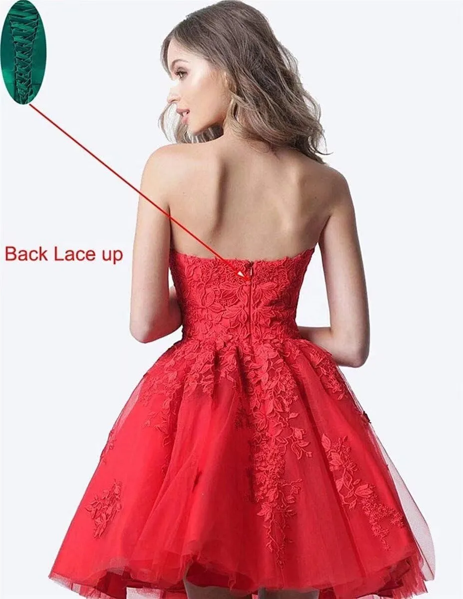 Lace Homecoming Dresses Short A Line Strapless Formal Cocktail Party Gowns