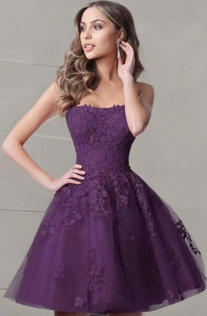 Lace Homecoming Dresses Short A Line Strapless Formal Cocktail Party Gowns