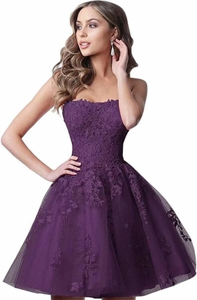 Lace Homecoming Dresses Short A Line Strapless Formal Cocktail Party Gowns