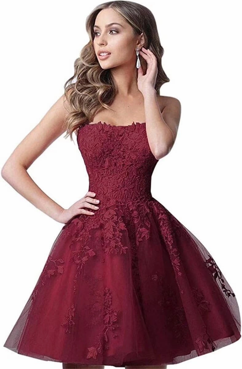 Lace Homecoming Dresses Short A Line Strapless Formal Cocktail Party Gowns