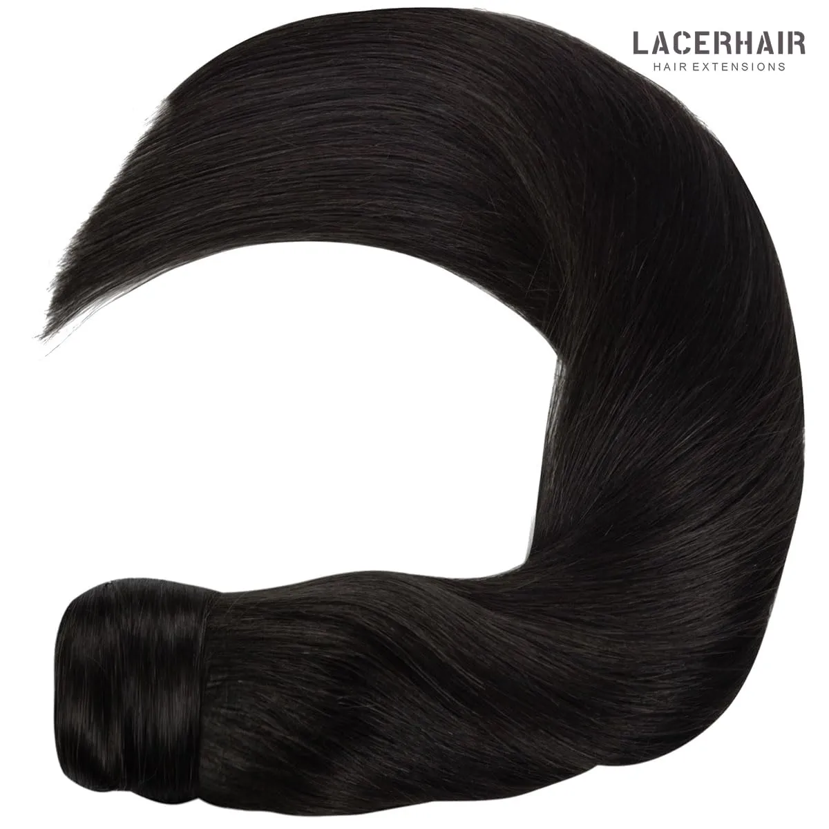 Lacerhair Wrap Around Ponytail Human Hair Extension Thick Natural Black #1B Straight Natural Hair Ponytail for Black Women 80g/set 16 Inch