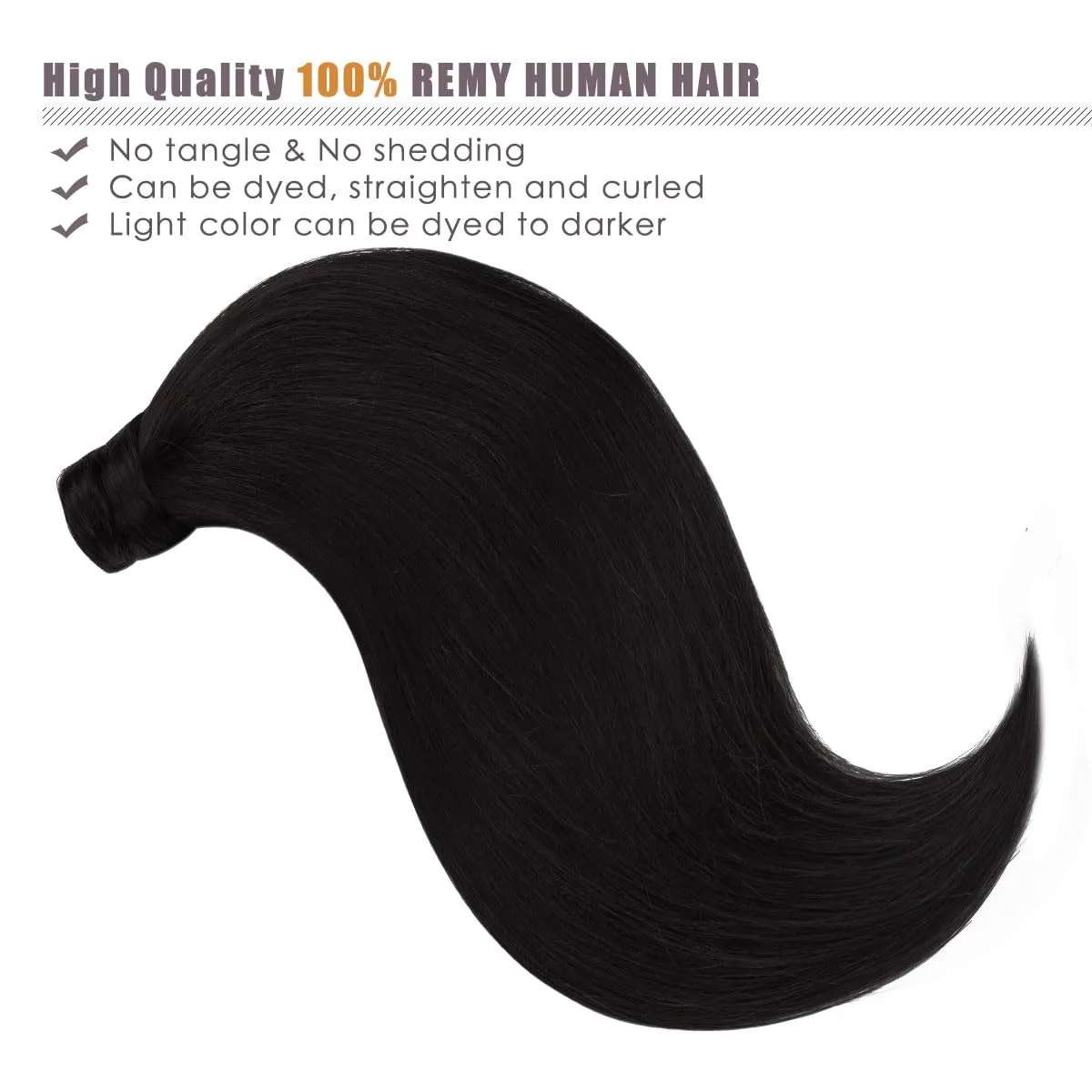 Lacerhair Wrap Around Ponytail Human Hair Extension Thick Natural Black #1B Straight Natural Hair Ponytail for Black Women 80g/set 16 Inch