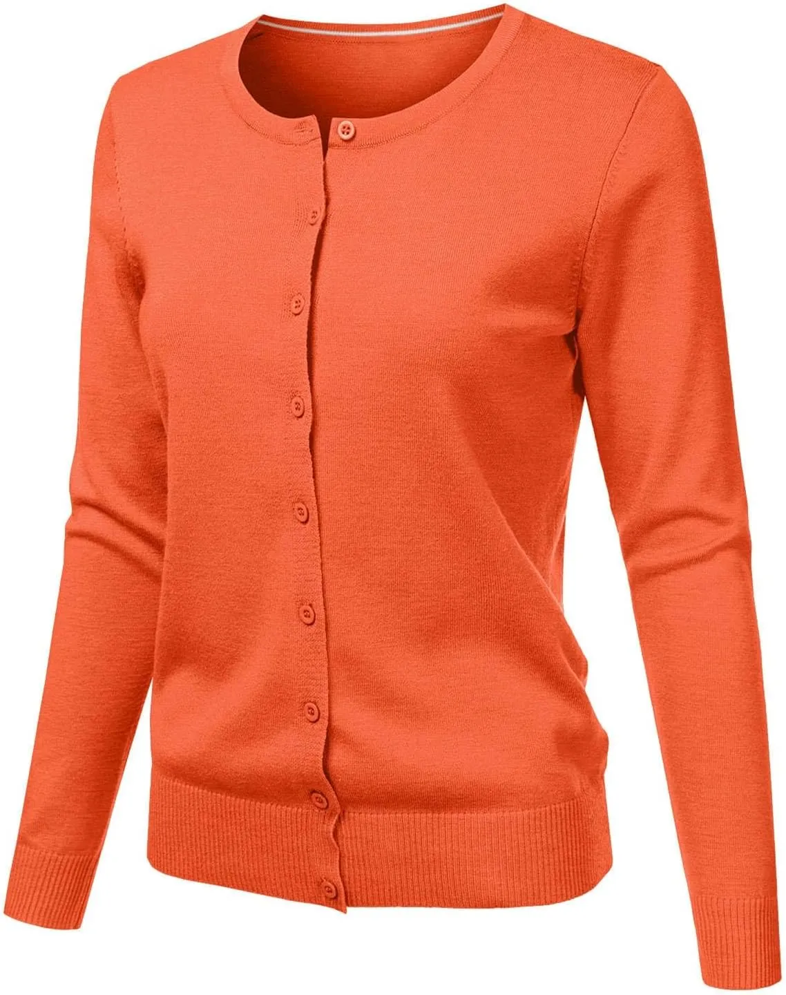 Ladies Button Round Neck Long Sleeve Soft Knitted Cardigan Sweater Women Cardigans for Women Plus Size Pockets