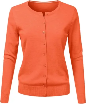 Ladies Button Round Neck Long Sleeve Soft Knitted Cardigan Sweater Women Cardigans for Women Plus Size Pockets