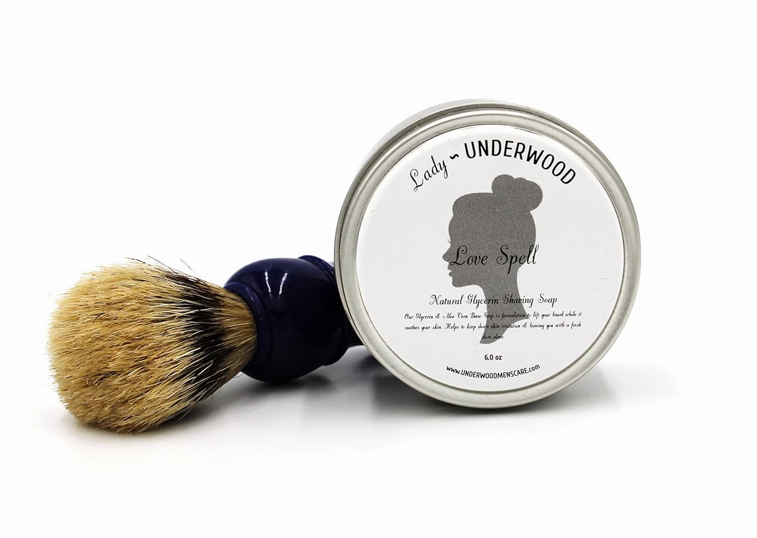 Lady Underwood Shaving Soap Set with Brush - Fast Lathering Natural Glycerin Shaving Cream Alternative for a Smooth Feel & Sweet Scent - For All Skin Types - Made with Aloe Vera - 6 oz (Love Spell Set)