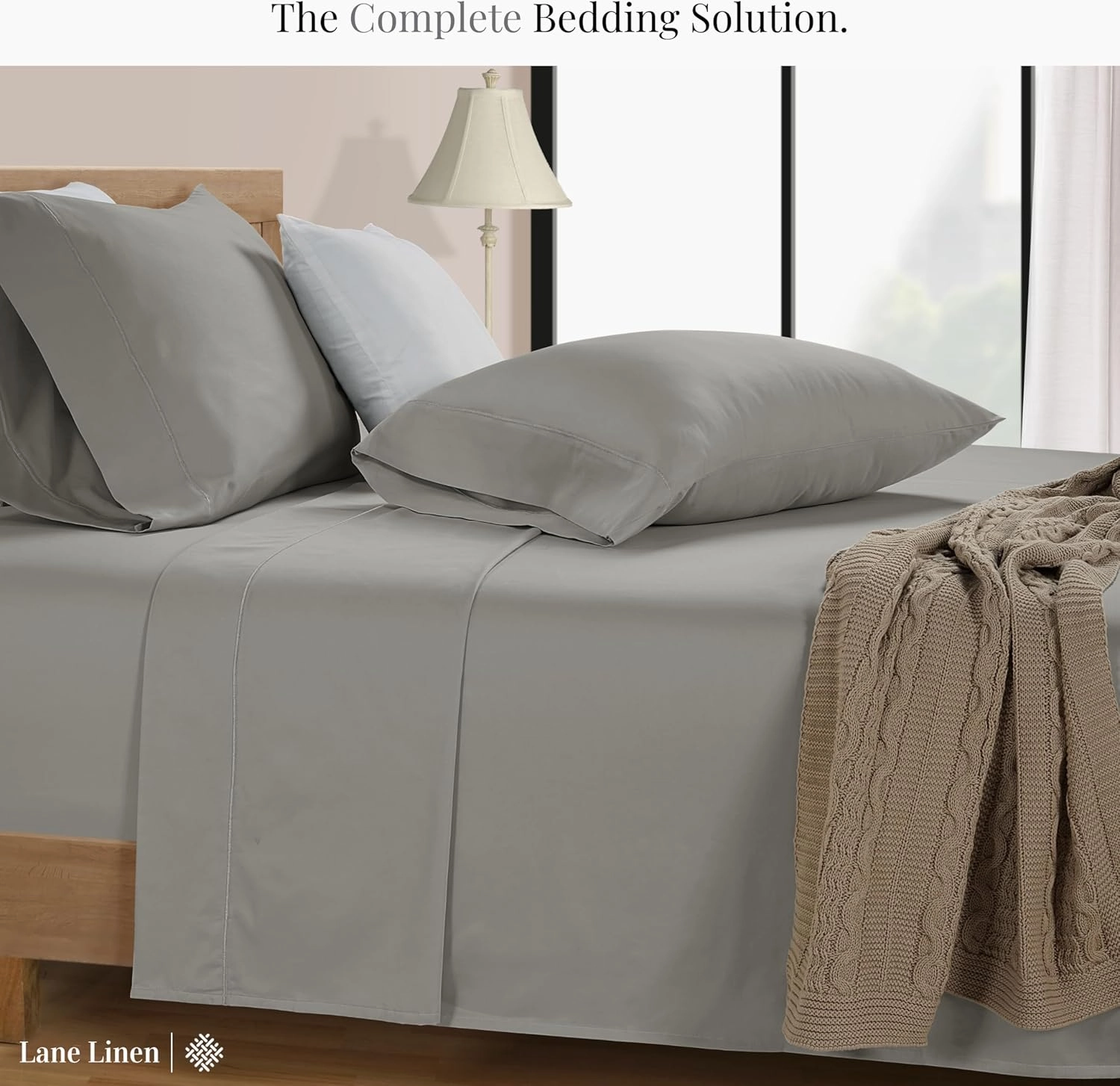 LANE LINEN 600 TC 100% Cotton Queen Sheet Set - Fully Elasticized Soft Queen Deep Pocket Bedding Set, Sateen Weave, Comfy & Natural Cooling Cotton Sheet Set Queen Size, Cotton Bedding Sheets - Silver