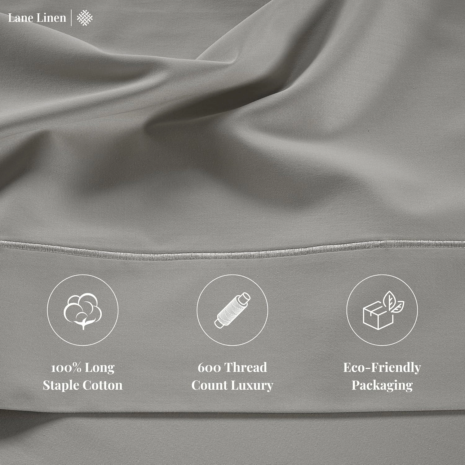 LANE LINEN 600 TC 100% Cotton Queen Sheet Set - Fully Elasticized Soft Queen Deep Pocket Bedding Set, Sateen Weave, Comfy & Natural Cooling Cotton Sheet Set Queen Size, Cotton Bedding Sheets - Silver