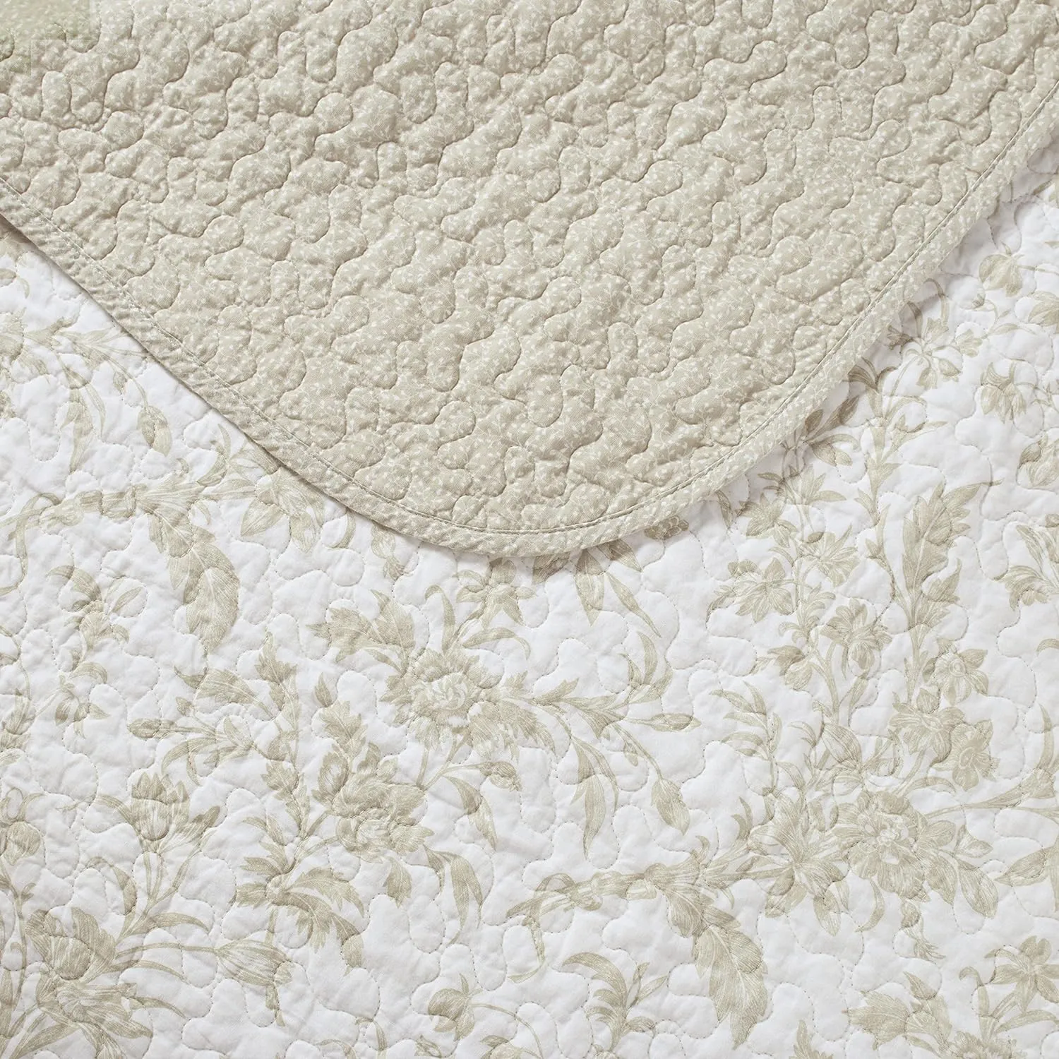 Laura Ashley Home - Queen Quilt Set, Cotton Reversible Bedding with Matching Shams, Home Decor for All Seasons (Amberley Biscuit, Queen)