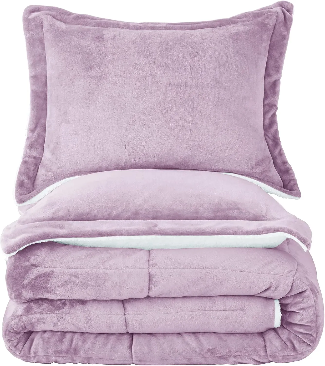 Lavender Purple Fuzzy Sherpa Comforter Set Full Queen Size, Soft Fall Winter All Season Girls Bedding Comforter Sets 3 Piece (1 Comforter and 2 Pillow Shams)