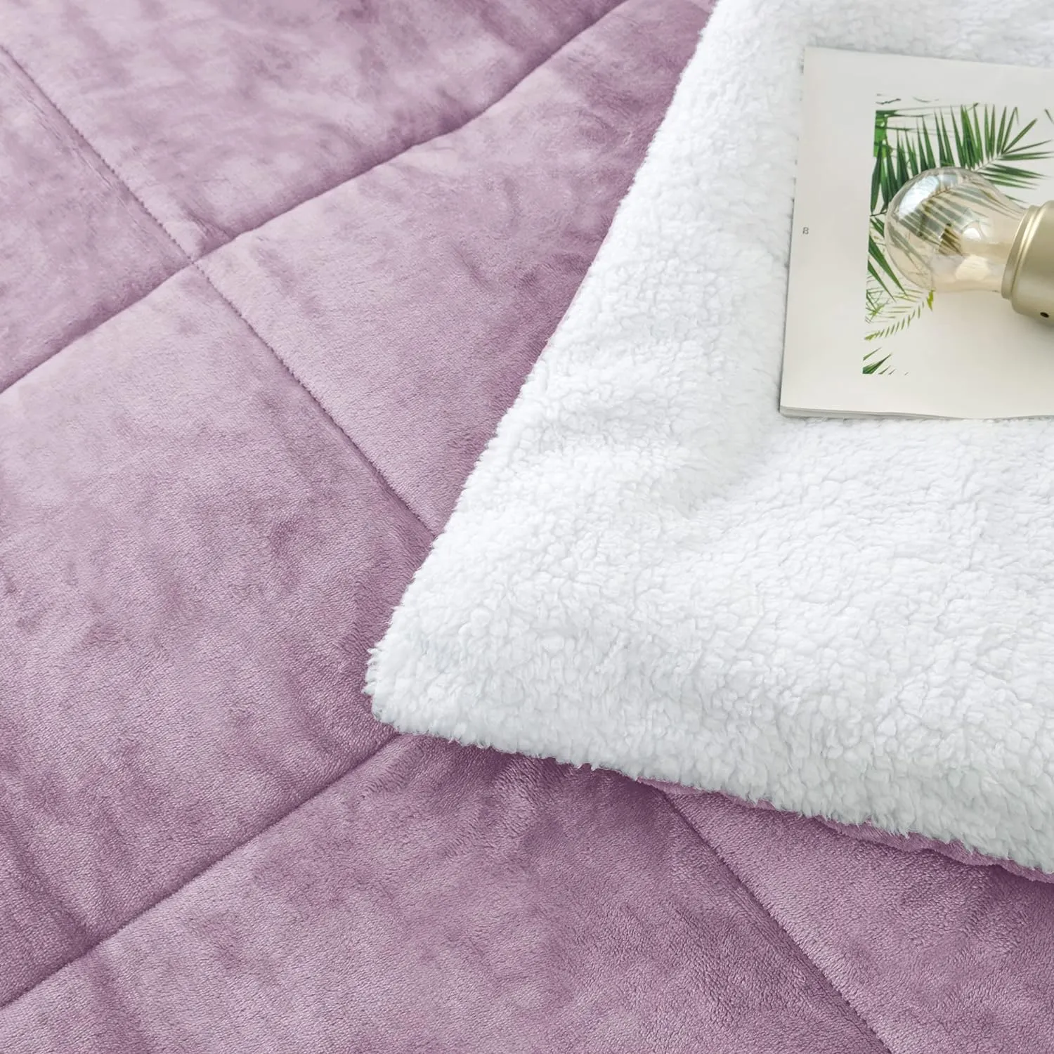 Lavender Purple Fuzzy Sherpa Comforter Set Full Queen Size, Soft Fall Winter All Season Girls Bedding Comforter Sets 3 Piece (1 Comforter and 2 Pillow Shams)
