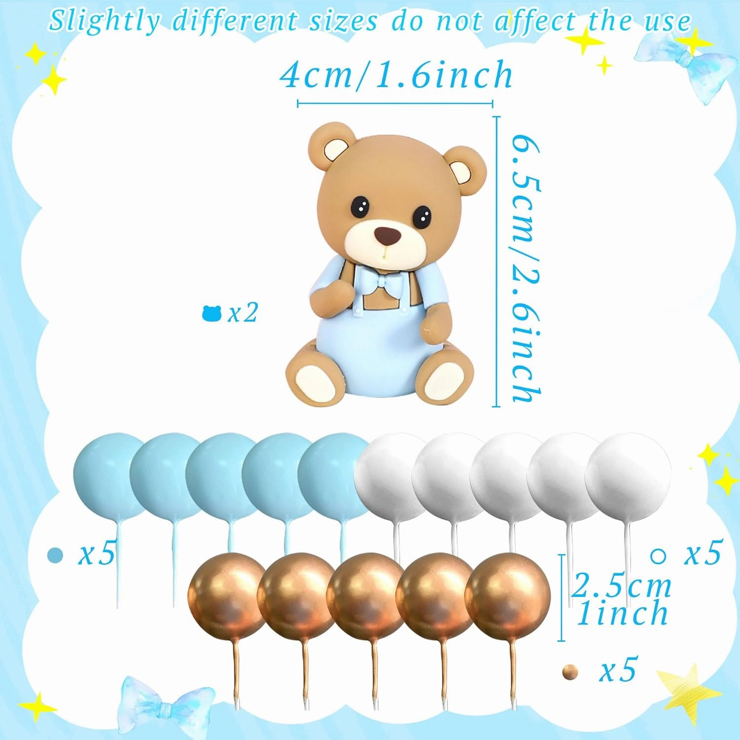 LaVenty Teddy Bear Cake Decoration Cake Decoration Christening Boy Cake Decoration Girl 1 Year Blue Cake Decoration Teddy Bear Cake Decoration for Wedding Baby Shower Birthday Party