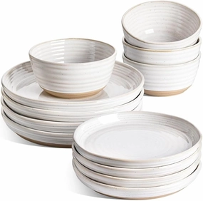LE TAUCI Dinnerware Sets 12 PCS, Ceramic Plates and Bowls Set, For Housewarming (28 oz Cereal Bowl  8" Salad Dish 10" Dinner Plate) x 4, Oven safe, Arctic White