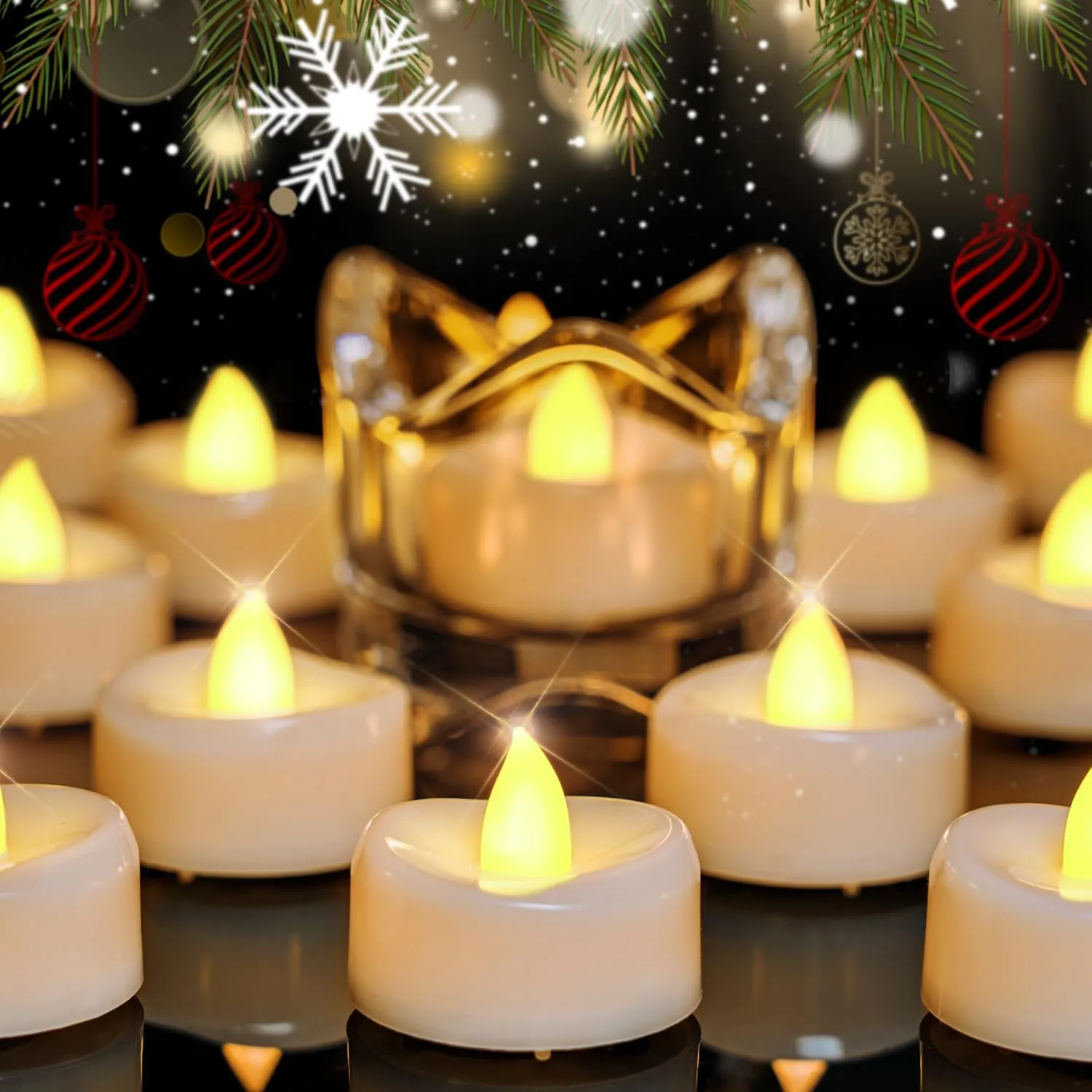 LED Tea Lights, 24-Pack Battery Operated, Long-Lasting 200 Hour Flameless Candles, Flickering for Halloween & Fall, Warm Yellow, 1.5'' D x 1.25'' H