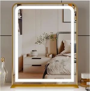 LED Vanity Mirror with Lights, 360° Ring Light, Smart Touch Dimmable 3-Color Light, Makeup Mirror for Bathroom, Dressing Room, Desk - Ideal for Women & Makeup Artists(Gold)