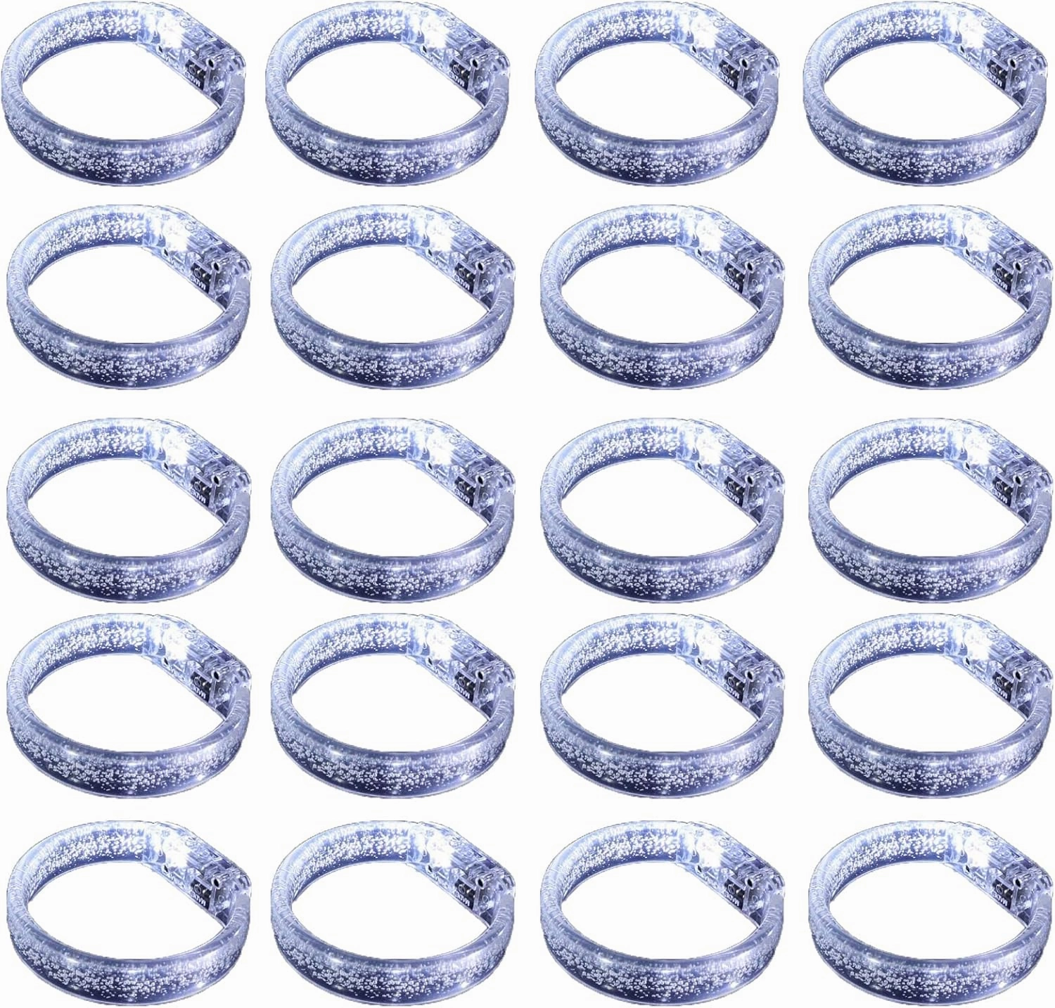 LED Light up Bracelets, White Glow Wristbands Party Favors Toys Supplies for Birthday, Halloween, Carnivals Parties, Clear Case 50 Pack