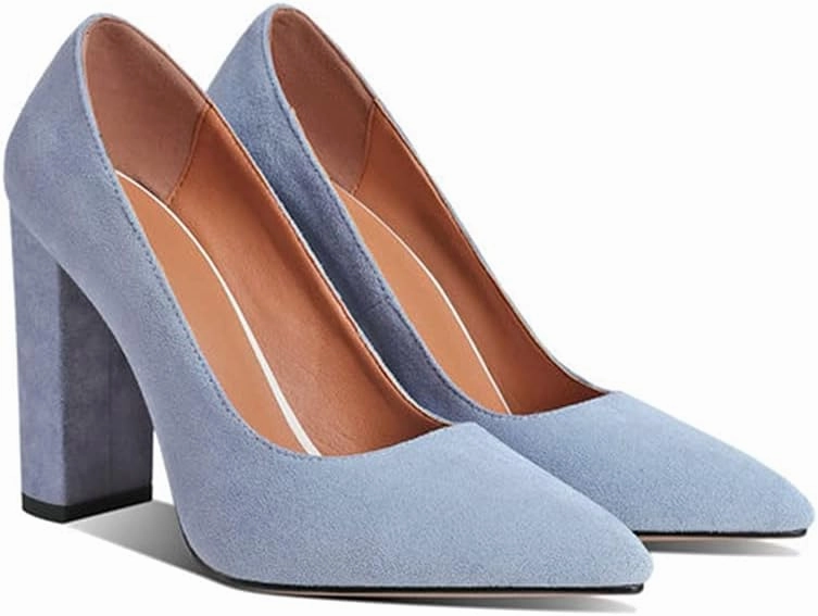 LEHOOR Women Chunky High Heel Pumps Pointed Toe Animal Print Suede Closed Toe Sandals 4 Inch Block Heel Slip On Dress Pumps Shoes Sexy Chic Office Ladies Evening Party 4-11 M US