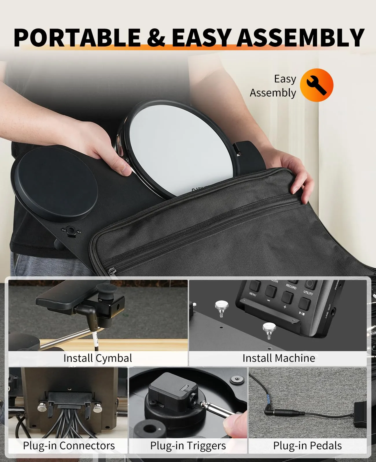 LEKATO Electronic Drum Set, Portable Electric Drum Set for Beginner with Quiet Mesh Snare Drum Pads, 220  Sounds, USB MIDI, 2 Switch Pedal, Electric Drum Kit with Sticks, Travel Bag