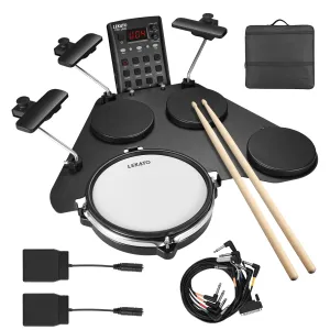 LEKATO Electronic Drum Set, Portable Electric Drum Set for Beginner with Quiet Mesh Snare Drum Pads, 220  Sounds, USB MIDI, 2 Switch Pedal, Electric Drum Kit with Sticks, Travel Bag