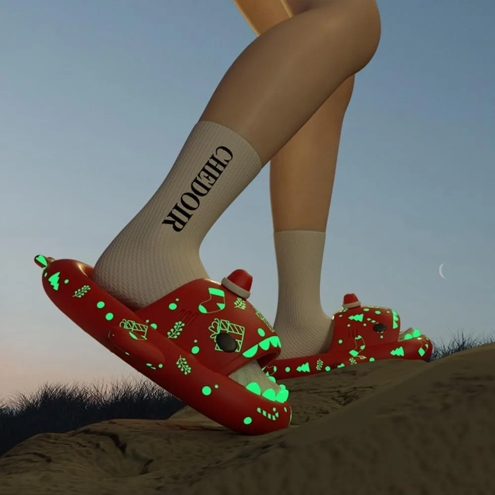 LELEBEAR Luminous Shark Slippers, Spooky Glow In The Dark Slides For Men & Women, Christmas Shark Slides