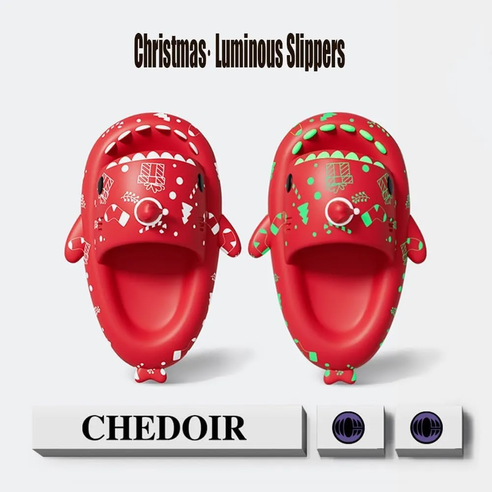 LELEBEAR Luminous Shark Slippers, Spooky Glow In The Dark Slides For Men & Women, Christmas Shark Slides
