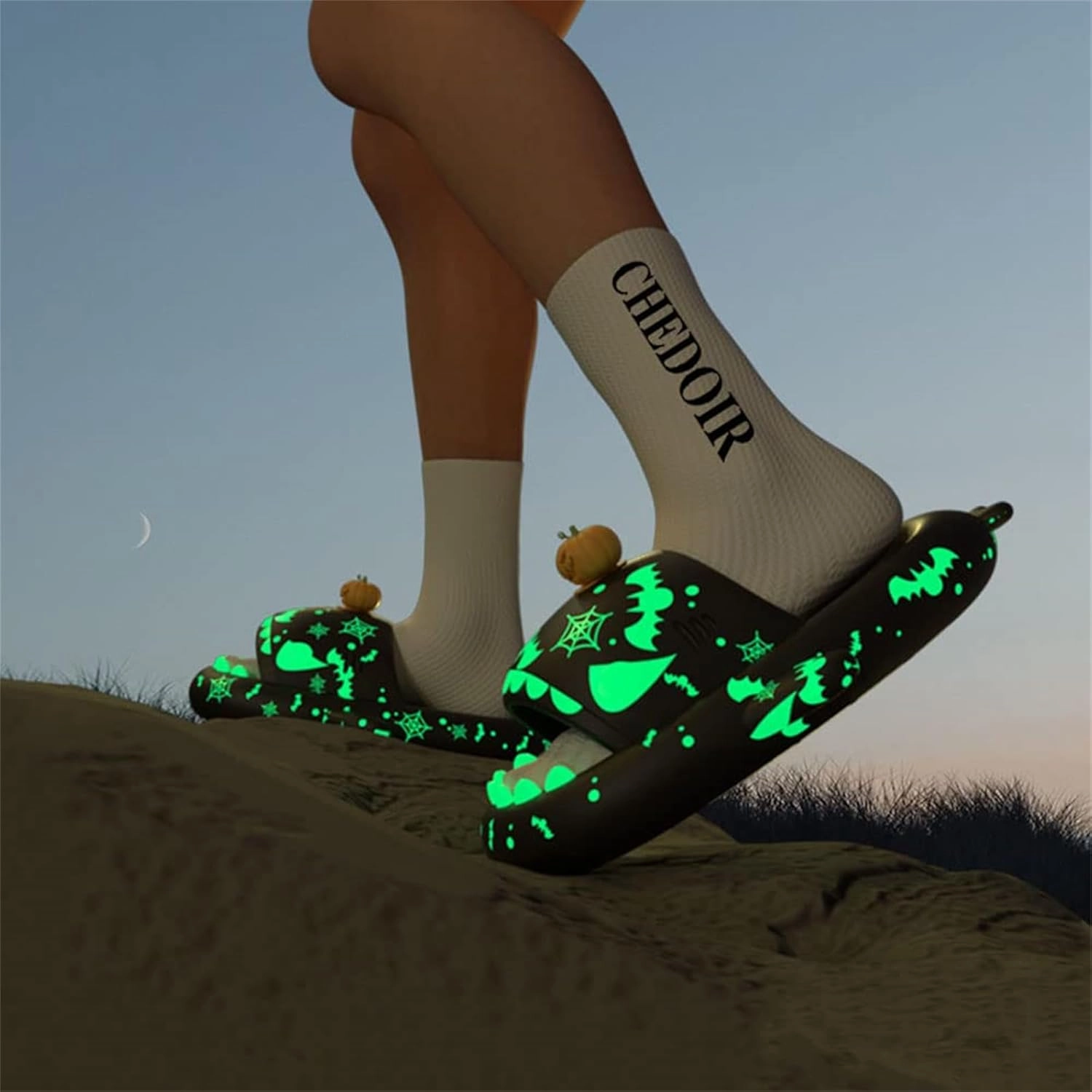 LELEBEAR Luminous Shark Slippers, Spooky Glow In The Dark Slides For Men & Women, Christmas Shark Slides